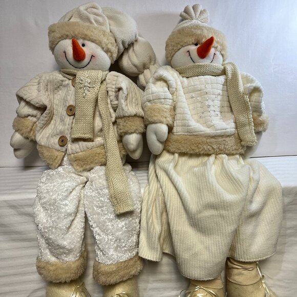 MR & MRS SNOWMAN WEIGHTED SHELF SITTING PLUSH CHRISTMAS HOLIDAY 29" TALL UNIQUE - Picture 1 of 10